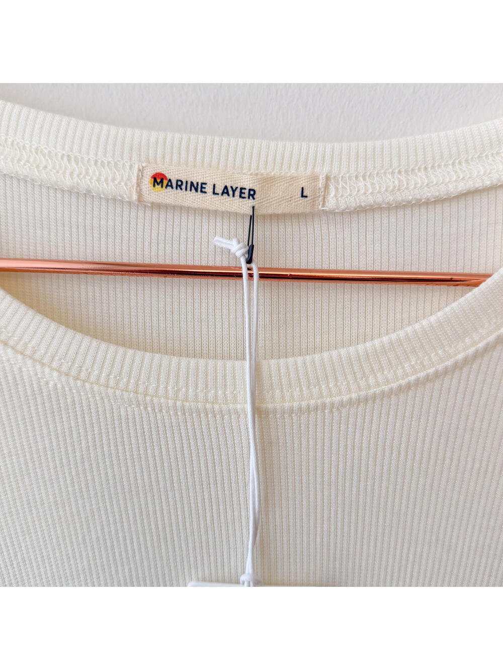 NWT Marine Layer Cream Twist-Front Ribbed Short Sleeve Tee Size Large - Picture 2 of 5